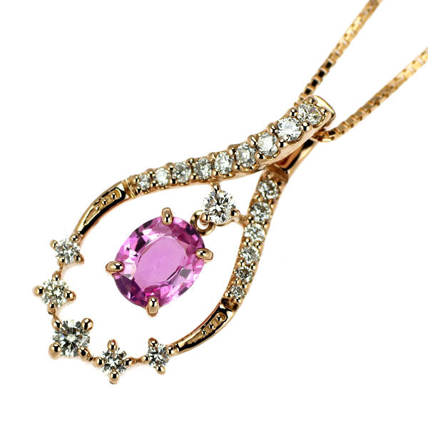 K18PG ピンクサファイア ダイヤモンド ペンダントネックレス 0.72ct D0.31ct