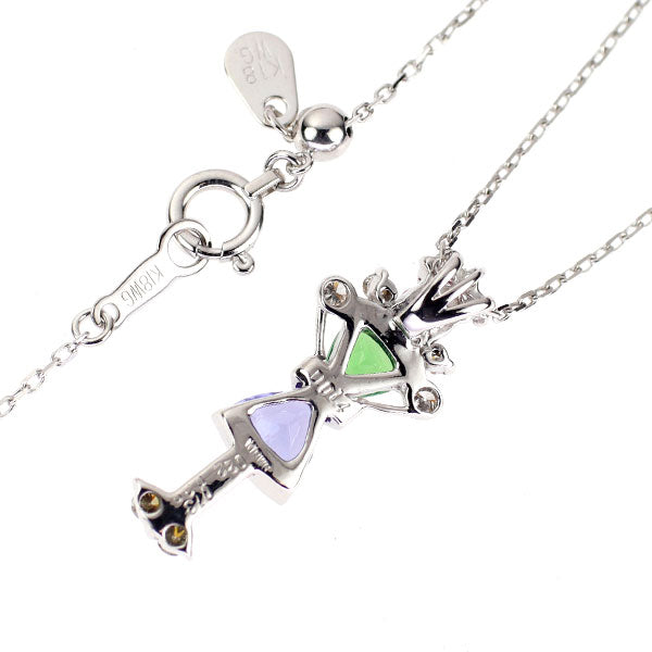 K18WG カラーストーン ダイヤモンド ペンダントネックレス CS0.73ct D0.14ct