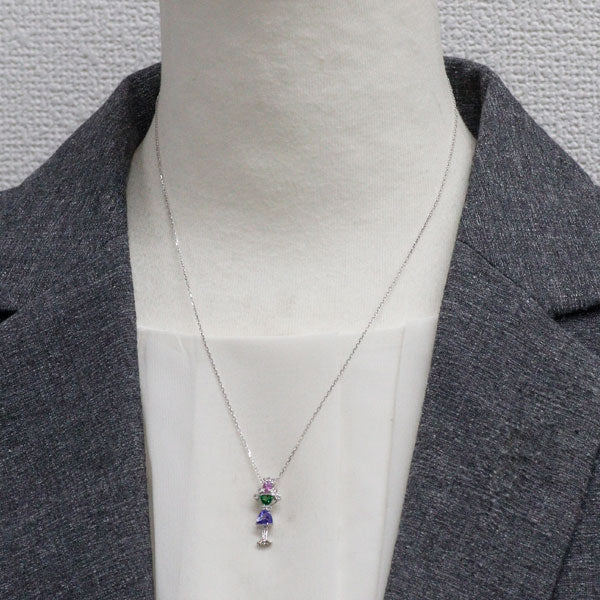 K18WG カラーストーン ダイヤモンド ペンダントネックレス CS0.73ct D0.14ct
