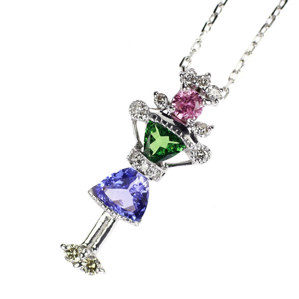 K18WG カラーストーン ダイヤモンド ペンダントネックレス CS0.73ct D0.14ct