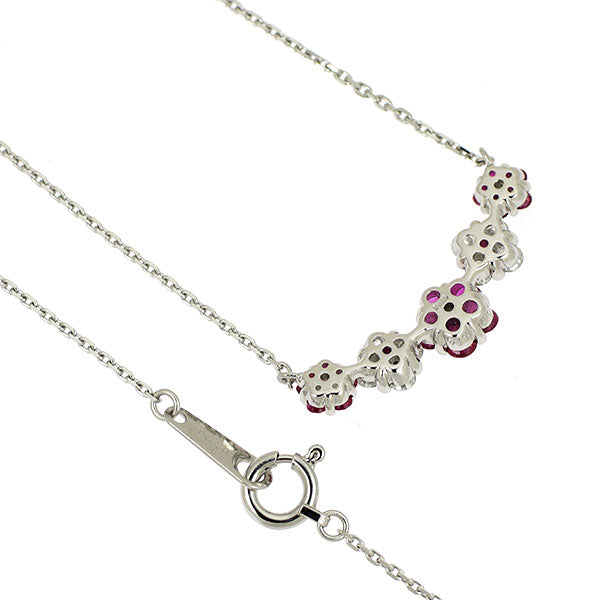 Pt900/ Pt850 ルビー ダイヤモンド ペンダントネックレス 0.40ct D0.24ct フラワー