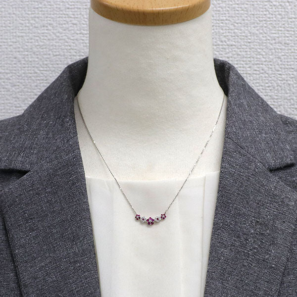 Pt900/ Pt850 ルビー ダイヤモンド ペンダントネックレス 0.40ct D0.24ct フラワー