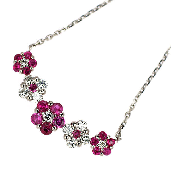 Pt900/ Pt850 ルビー ダイヤモンド ペンダントネックレス 0.40ct D0.24ct フラワー