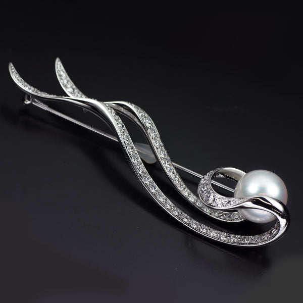 ミキモト K18WG 白蝶真珠 ダイヤモンド ブローチ 径約12.6mm D2.76ct 《セルビー銀座店》【中古】