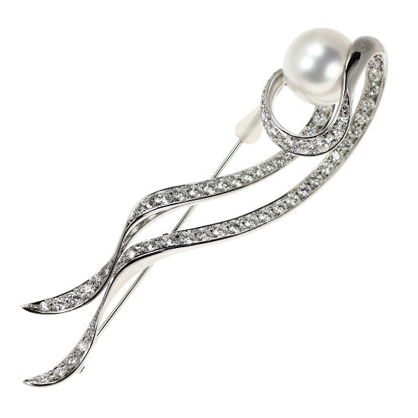 ミキモト K18WG 白蝶真珠 ダイヤモンド ブローチ 径約12.6mm D2.76ct 《セルビー銀座店》【中古】