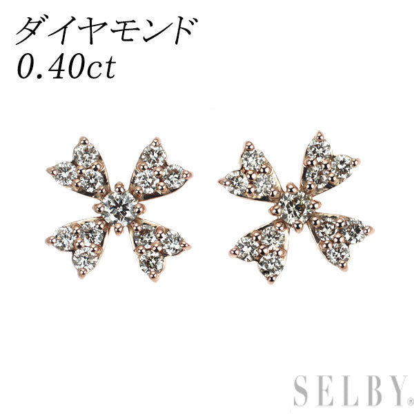 K18PG ダイヤモンド ピアス 0.40ct フラワー