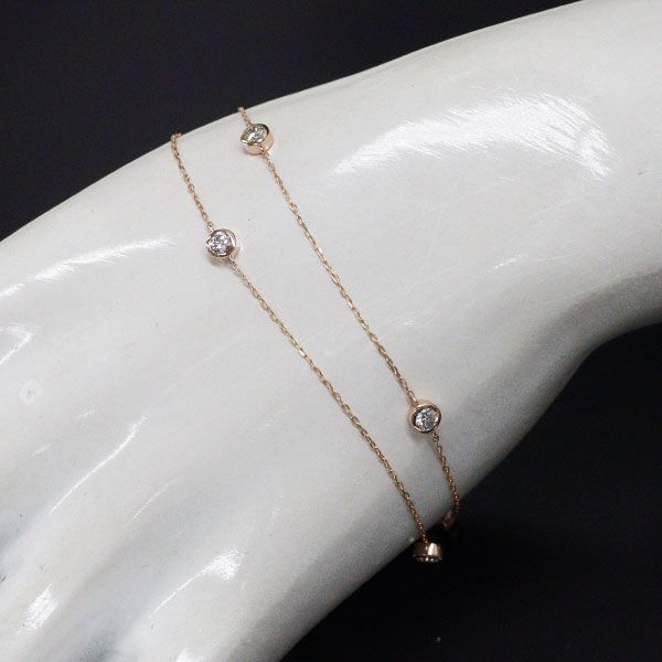 K18PG ダイヤモンド チェーンブレスレット 0.50ct 2連ステーション