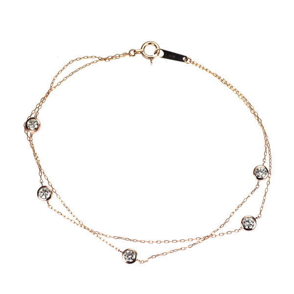 K18PG ダイヤモンド チェーンブレスレット 0.50ct 2連ステーション