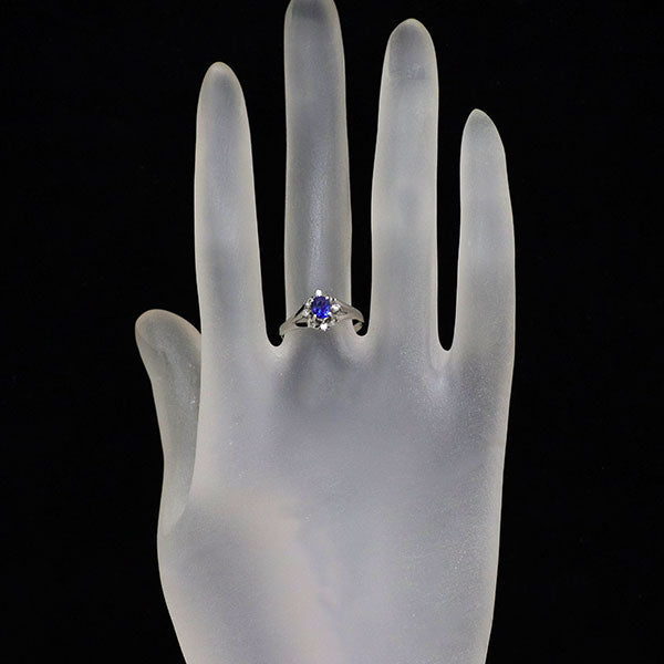 Pt900 サファイア ダイヤモンド リング 0.45ct D0.05ct 陽刻ヴィンテージ 昭和風レトロ