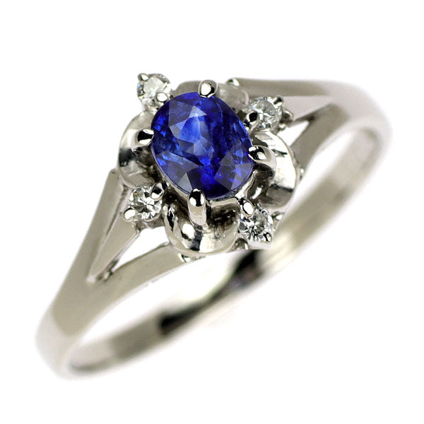 Pt900 サファイア ダイヤモンド リング 0.45ct D0.05ct 陽刻ヴィンテージ 昭和風レトロ