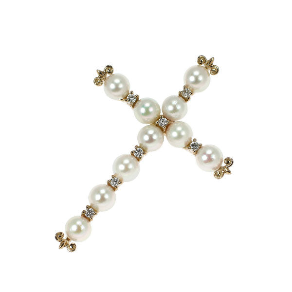 K18CG アコヤベビーパール ダイヤモンド ペンダントトップ 径約2.9-3.1mm D0.04ct クロス