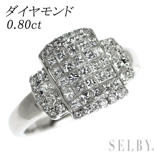 K18WG プリンセスカット/ラウンドブリリアントカット ダイヤモンド リング 0.80ct ミステリーセッティング