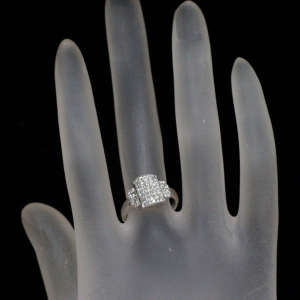 K18WG プリンセスカット/ラウンドブリリアントカット ダイヤモンド リング 0.80ct ミステリーセッティング