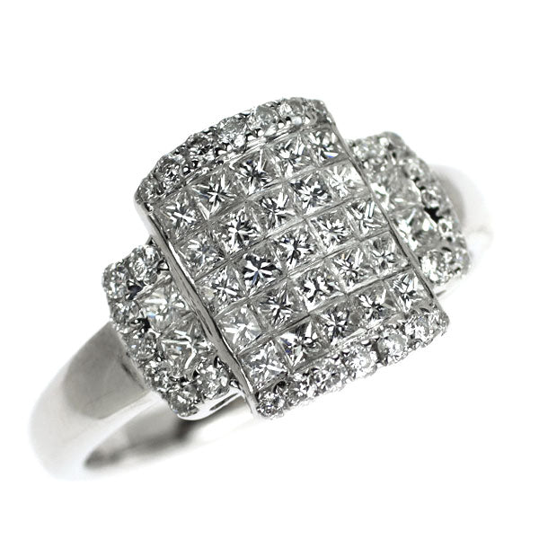 K18WG プリンセスカット/ラウンドブリリアントカット ダイヤモンド リング 0.80ct ミステリーセッティング