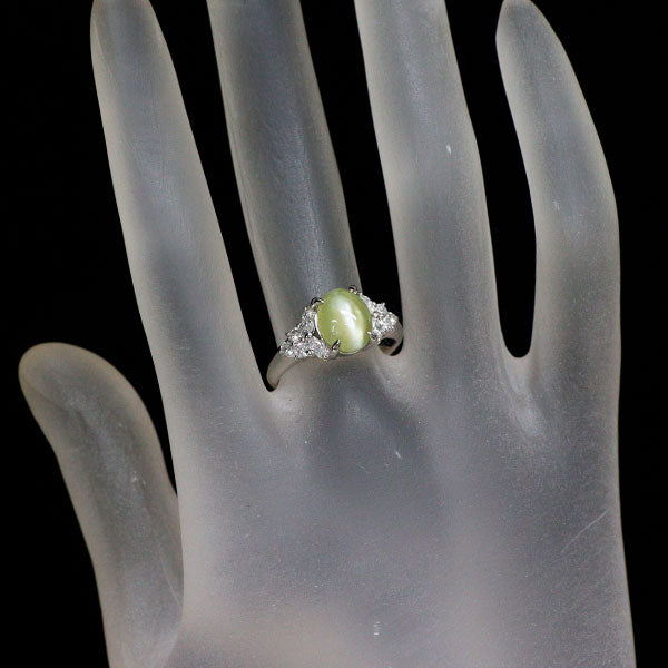 Pt900 クリソベリルキャッツアイ ダイヤモンド リング 3.59ct D0.44ct