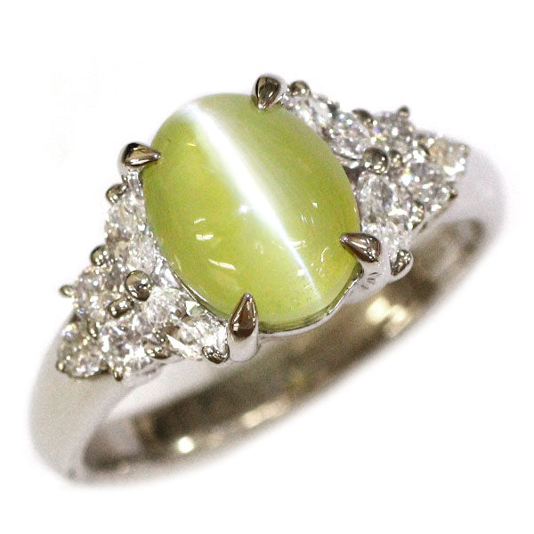 Pt900 クリソベリルキャッツアイ ダイヤモンド リング 3.59ct D0.44ct