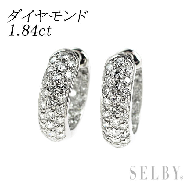 K18WG ダイヤモンド ピアス 1.84ct フープ ハニカムパヴェ