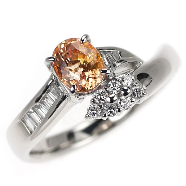 Pt900 マダガスカル産 オレンジサファイア ダイヤモンド リング 1.030ct D0.19ct