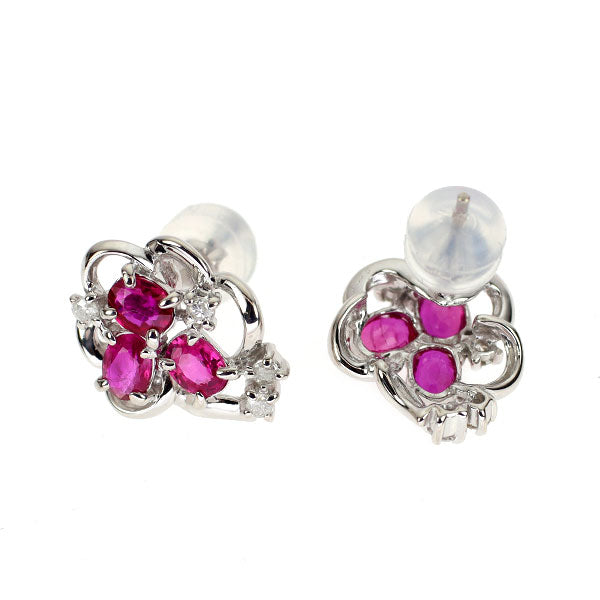K18WG ルビー ダイヤモンド ピアス 1.03ct D0.12ct