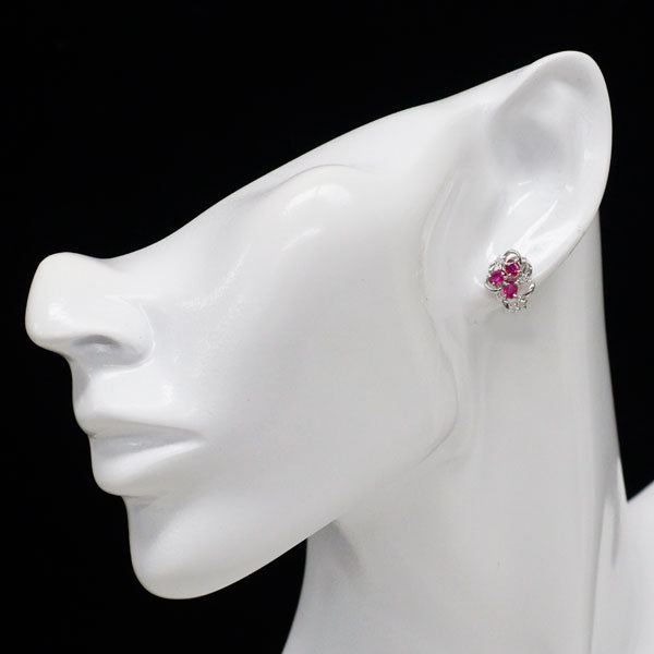 K18WG ルビー ダイヤモンド ピアス 1.03ct D0.12ct