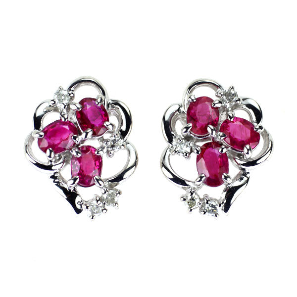 K18WG ルビー ダイヤモンド ピアス 1.03ct D0.12ct