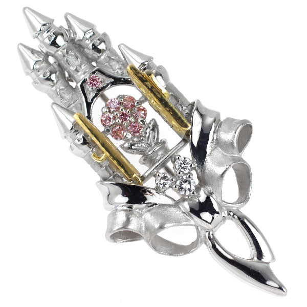希少 K18YG/Pt900 天然ピンクダイヤモンド ブローチ兼ペンダントトップ 0.21ct D0.13ct