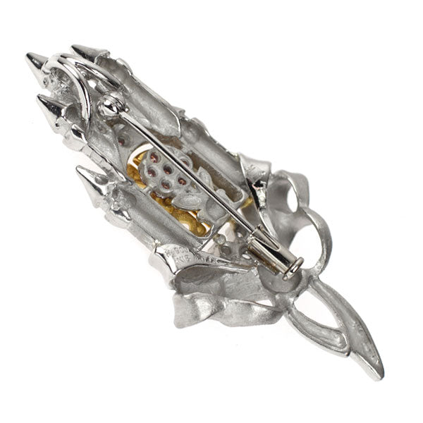 希少 K18YG/Pt900 天然ピンクダイヤモンド ブローチ兼ペンダントトップ 0.21ct D0.13ct