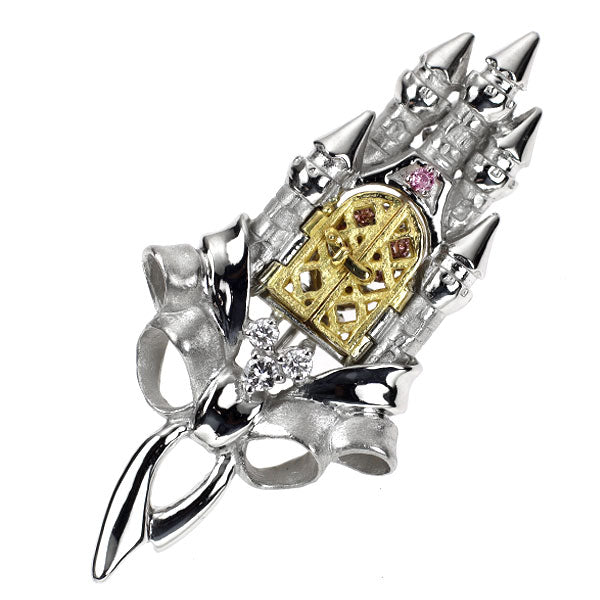希少 K18YG/Pt900 天然ピンクダイヤモンド ブローチ兼ペンダントトップ 0.21ct D0.13ct