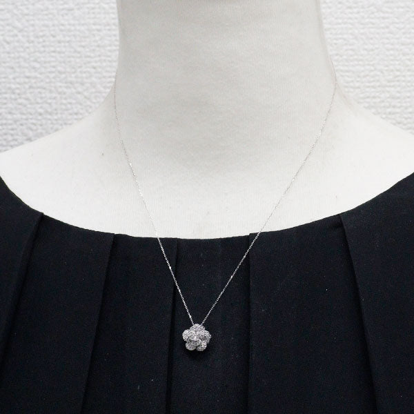 K18WG ローズカット ダイヤモンド ペンダントネックレス 0.30ct フラワー