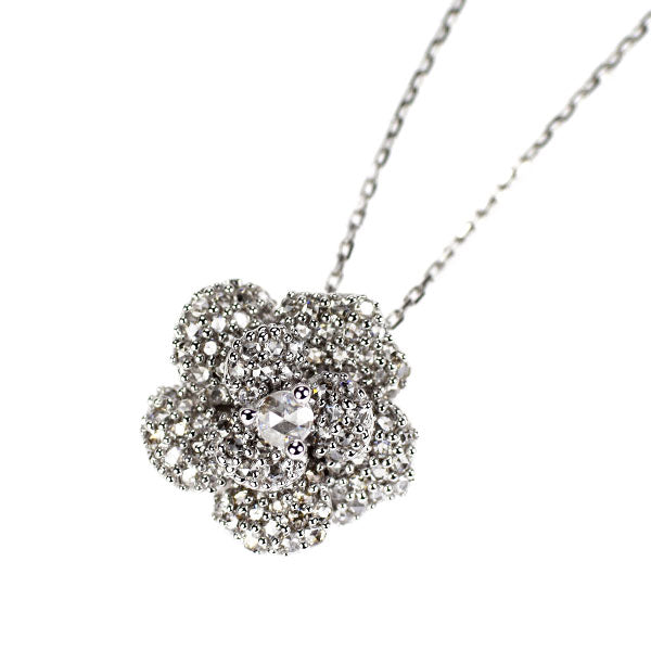 K18WG ローズカット ダイヤモンド ペンダントネックレス 0.30ct フラワー