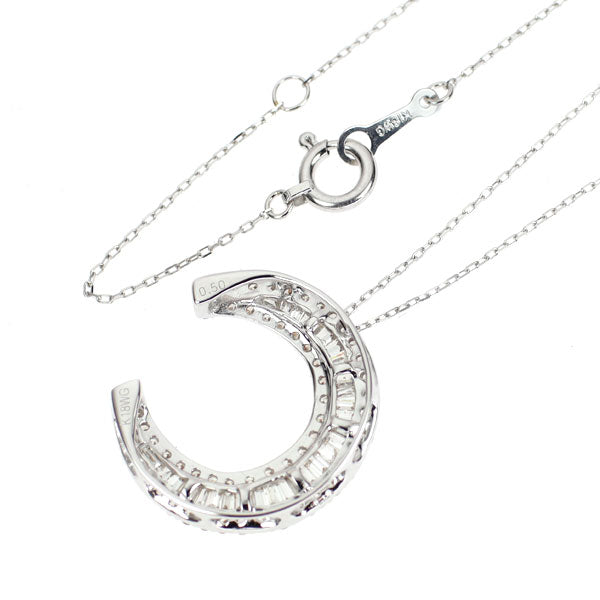 K18WG ダイヤモンド ペンダントネックレス 0.50ct 馬蹄 三日月
