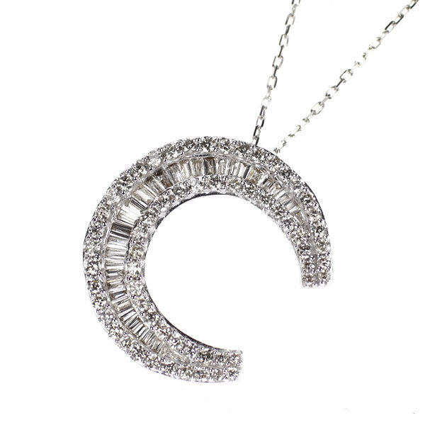 K18WG ダイヤモンド ペンダントネックレス 0.50ct 馬蹄 三日月