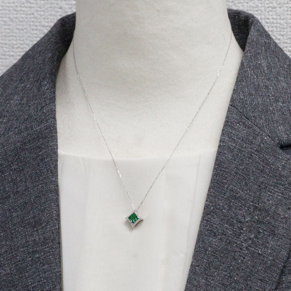 K18WG グリーン ガーネット ダイヤモンド ペンダントネックレス 0.24ct D0.01ct ミステリーセッティング
