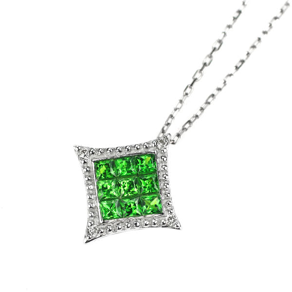 K18WG グリーン ガーネット ダイヤモンド ペンダントネックレス 0.24ct D0.01ct ミステリーセッティング