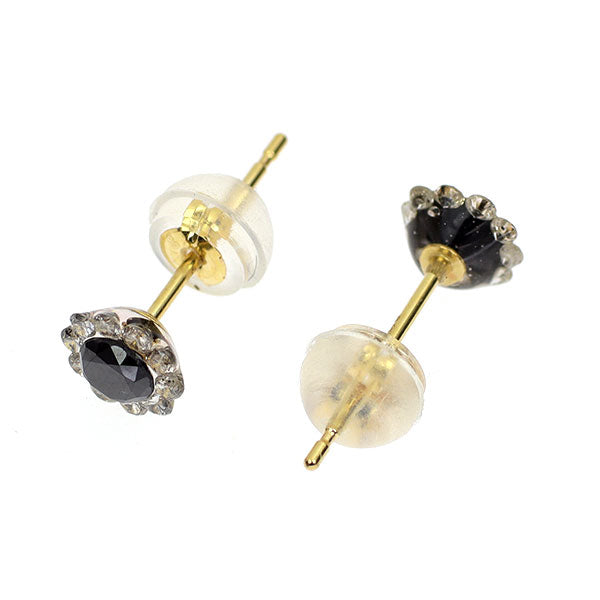 新品 K18YG ブラック/カラーレス ダイヤモンド ピアス 0.52ct 【エスコレ】 フラワー