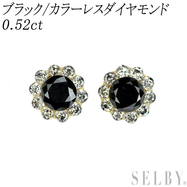 新品 K18YG ブラック/カラーレス ダイヤモンド ピアス 0.52ct 【エスコレ】 フラワー