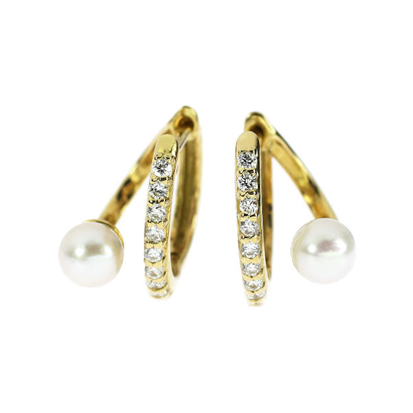 新品 K18YG アコヤベビー 真珠/パール ダイヤモンド ピアス 径約4.0mm 0.14ct フープ【エスコレ】