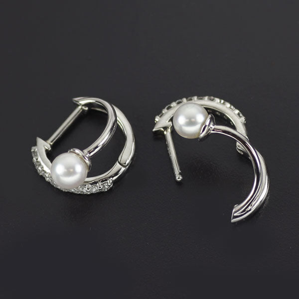 新品 Pt950 アコヤベビー 真珠/パール ダイヤモンド ピアス 径約4.2mm D0.14ct 【エスコレ】 フープ