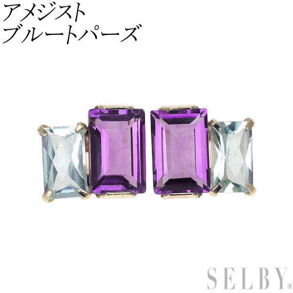 新品 K10YG アメジスト ブルートパーズ ピアス【エスコレ】