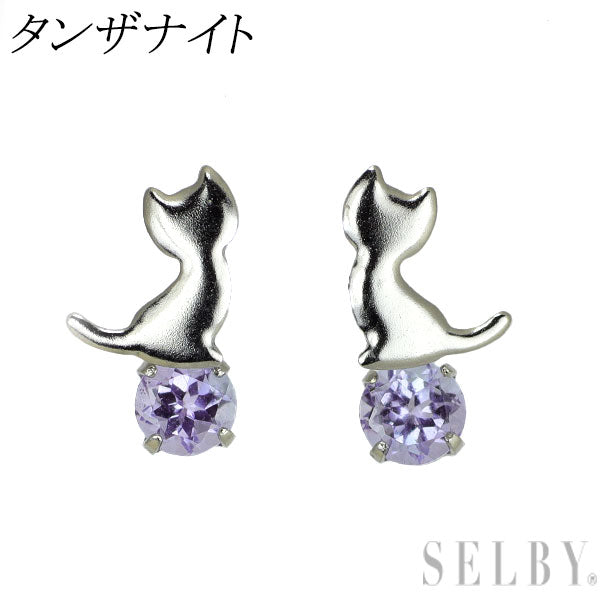 新品 K18WG タンザナイト ピアス 【エスコレ】猫 アニマル
