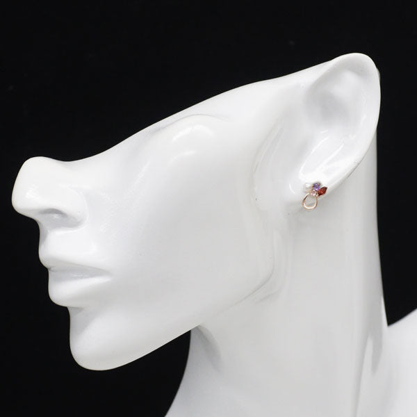 新品 K10PG 淡水真珠 ガーネット アメジスト ピンクトルマリン ピアス 径約3.2mm 【エスコレ】
