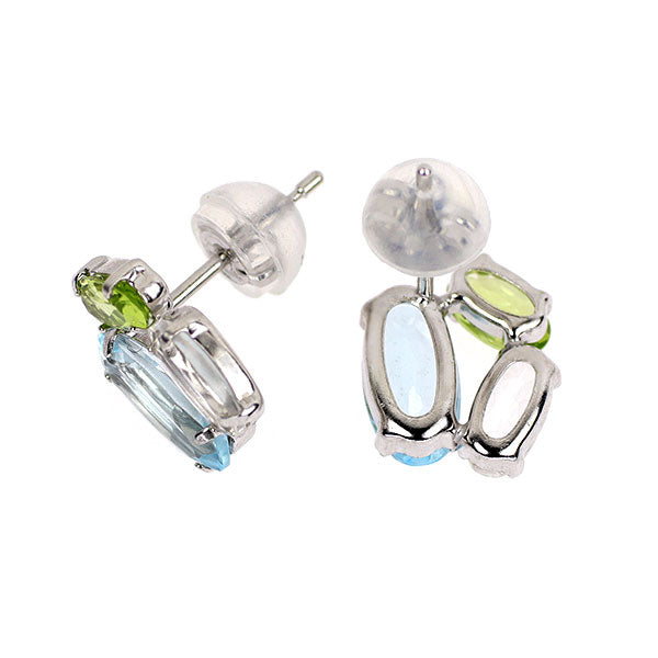 新品 K10WG ブルー/ホワイト トパーズ ペリドット ピアス 【エスコレ】