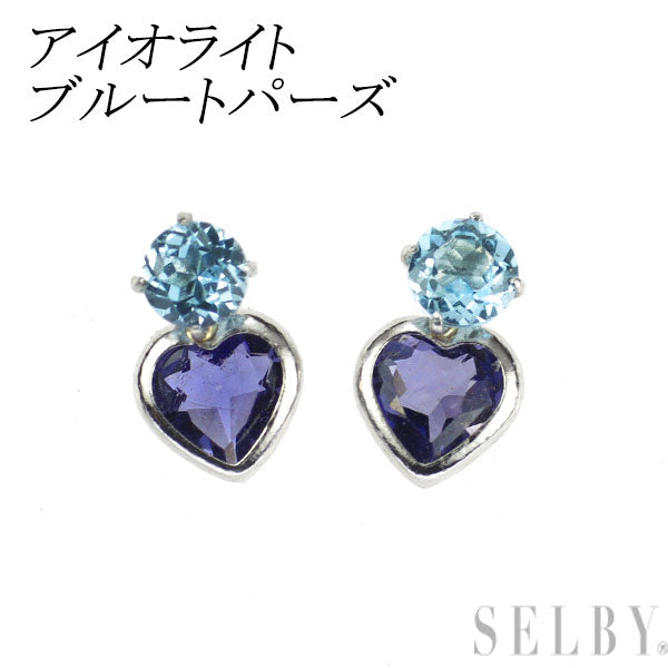 新品 Pt950 アイオライト ブルートパーズ ピアス ハート 【エスコレ】