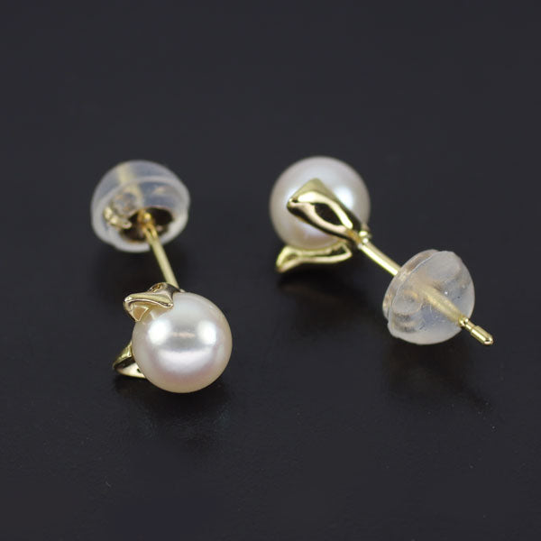 新品 K18YG アコヤ 真珠 ピアス 径約5.4mm【エスコレ】猫