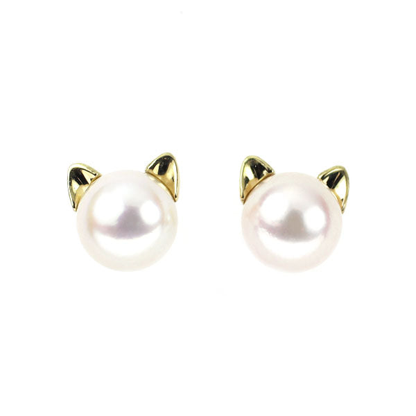新品 K18YG アコヤ 真珠 ピアス 径約5.4mm【エスコレ】猫
