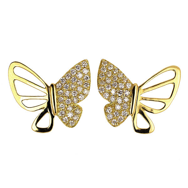 新品 K18YG ダイヤモンド ピアス 0.18ct【エスコレ】 蝶