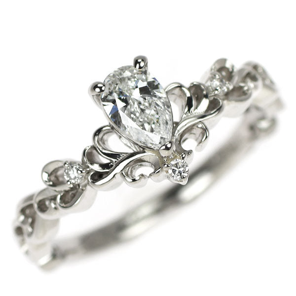 新品 Pt950 ペアシェイプ ダイヤモンド リング 0.326ct D VS2 D0.02ct【エスコレ】