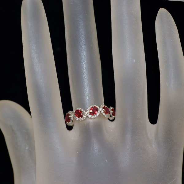 新品 Pt900 強蛍光 ルビー ダイヤモンド リング 1.15ct D0.23ct 【エスコレ】 ハーフエタニティ