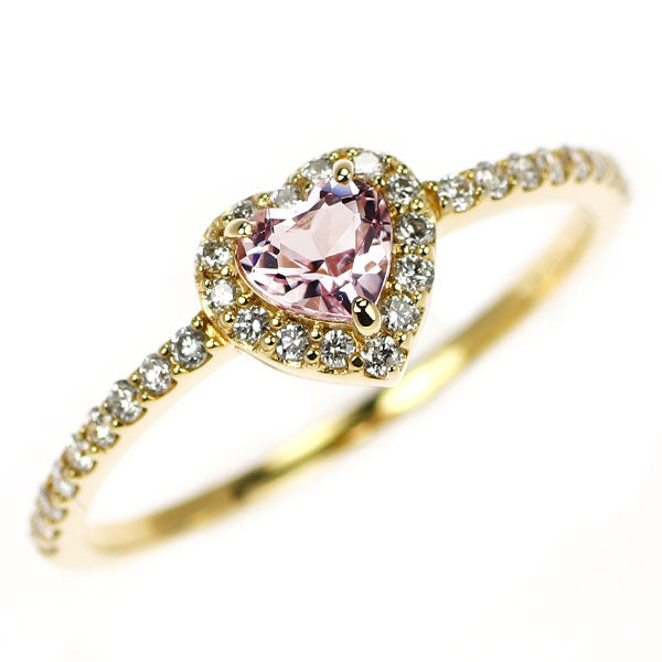 新品 K18YG ハートシェイプ モルガナイト ダイヤモンド リング 0.21ct D0.17ct【エスコレ】