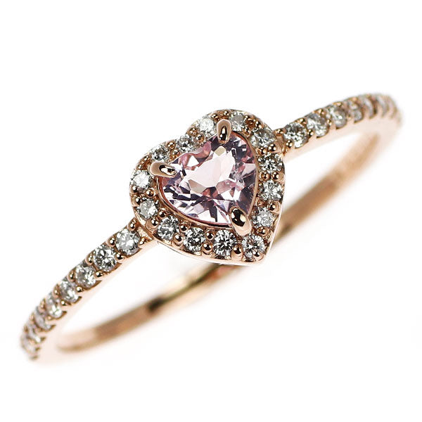 新品 K18PG ハートシェイプ モルガナイト ダイヤモンド リング 0.22ct D0.17ct【エスコレ】